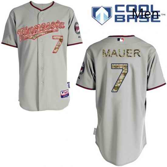 Mens Majestic Minnesota Twins 7 Joe Mauer Authentic Grey USMC Cool Base MLB Jersey